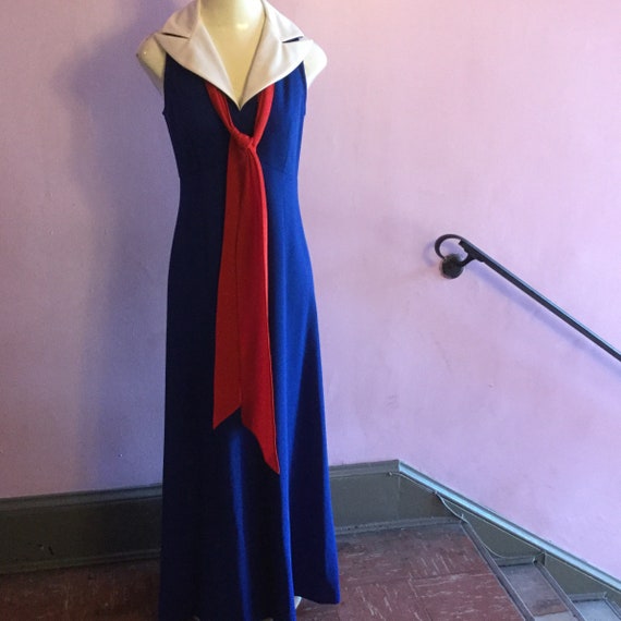 70s empire waist maxi sailor dress FREE SHIPPING u
