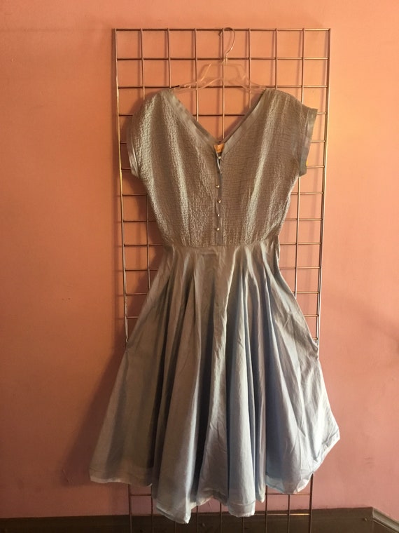 1950s Full Circle skirt blue cotton dress