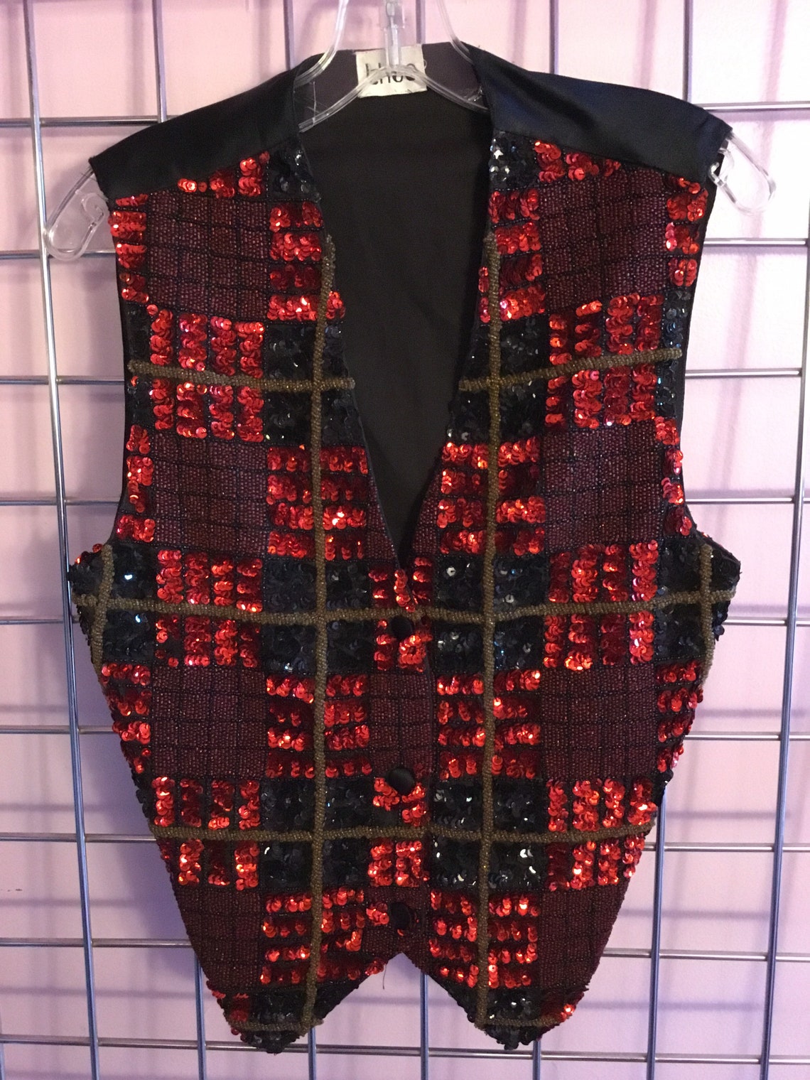 Sequin Red and Black Plaid Vest | Etsy