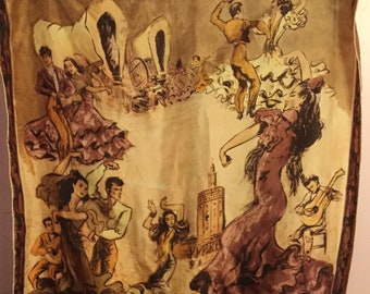 1950s Painterly scarf with Flamenco dancers