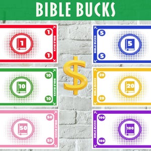 Bible Bucks Christian Printable Reward System Sunday School Incentive Children&#39;s Church Classroom Good Behavior Kids Play Money Bible Lesson