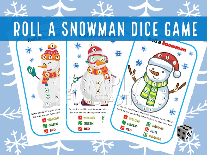 Roll A Snowman Dice Game Printable Christmas Game Winter Game winter