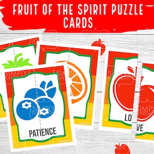 Tarjetas de rompecabezas del fruto del Espíritu / Juego de rompecabezas de frutas / Juego de búsqueda del tesoro / Juego del fruto del Espíritu / Juego cristiano / Juego de la iglesia