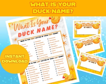 Duck Name Game: Printable Duck Birthday Party Activity (Digital Download)