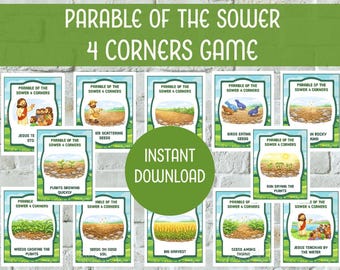 Parable of the Sower Game: Bible Story 4 Corners (Digital Download) Bible Lesson Activity Elementary Preschool Students, Parable of Jesus