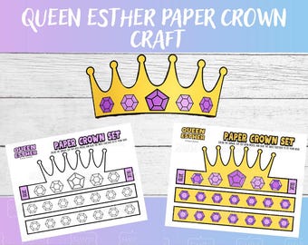 Queen Esther Crown Craft Printable for Kids | Bible Craft Activity | Color Your Own & Pre-Colored Crowns | Sunday School VBS