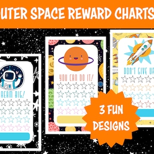 3 宇宙教室の報酬インセンティブチャート、子供の行動チャート、ホームスクール、幼稚園、幼児、トイレトレーニング、ダウンロードと印刷