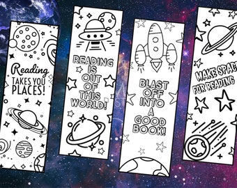 Outer Space Reading Color Your Own Bookmarks Set of 4 | Outer Space Bookmarks | Space Coloring Bookmarks |Instant Download | Print Yourself