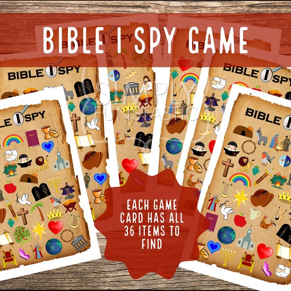 Bible I Spy Printable, Seek Find Ispy, Bible Party Game, Fast paced Game, Sunday School Game, Bible ispy Game,  24 Cards, Download & Print