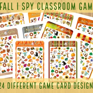 Classroom Autumn Fall Thanksgiving I Spy Printable, Thanksgiving Ispy, Fall Hunt, ispy, Thanks Printable, Download | 24  Game Cards
