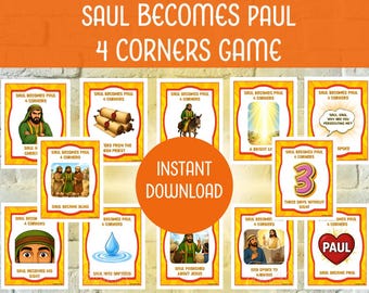 Saul Becomes Paul 4 Corners Game | Road to Damascus Lesson Activity | Acts 9 Sunday School Game | Christian Printable | Homeschool | VBS