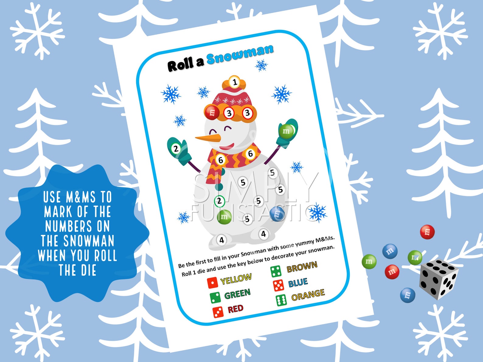 Roll A Snowman Dice Game Printable Christmas Game Winter Game winter