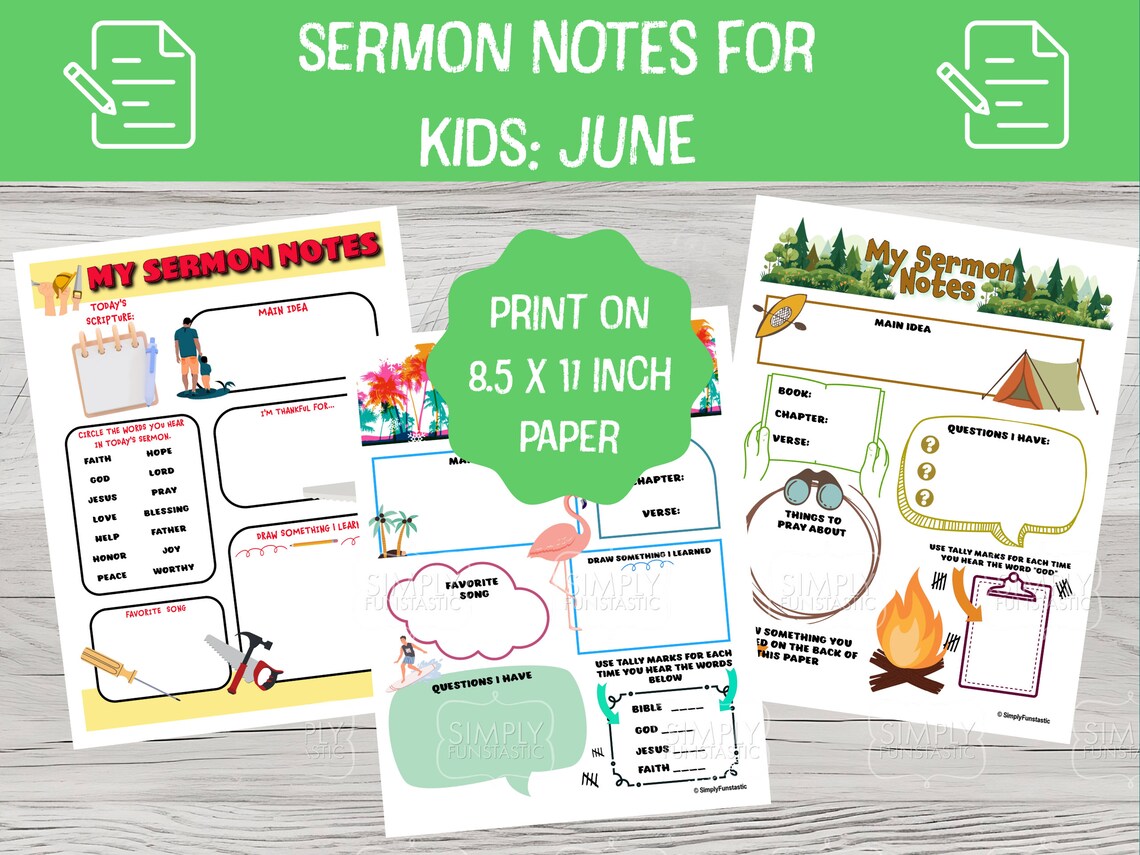 Kids Sermon Notes: June Bible Study Printable (PDF) Bible Journal ...
