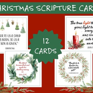 Cartões de Escrituras de Natal, Cartões de Versículos Bíblicos de Natal, Cartões de Natal Cristãos para Imprimir, Lembrancinhas de Igreja, Etiqueta de Presente, Cartão de Natal