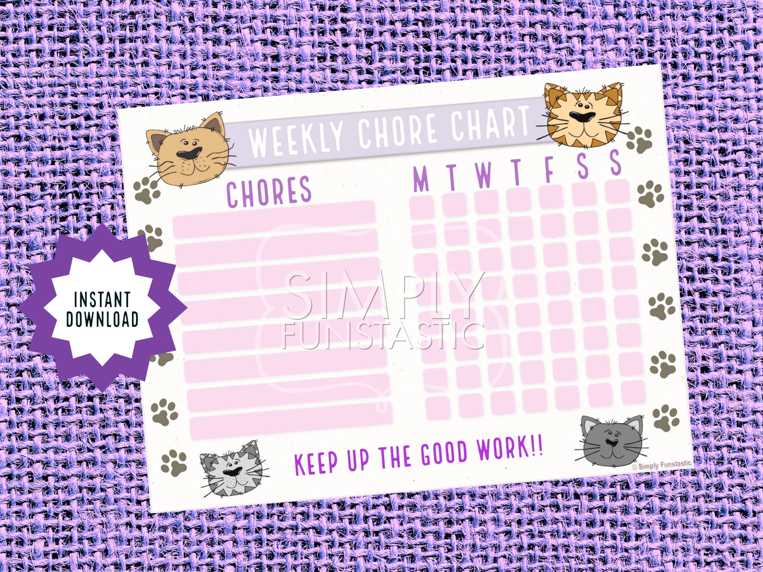 Kitty Weekly Chore Charts | Printable Daily Routine| Children ...