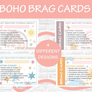 Tarjetas de alarde boho para preescolar, jardín de infantes, primaria, tarjetas de notas para maestros, tarjeta de comentarios positivos, buen comportamiento, recompensa para estudiantes
