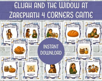 Elijah and the Widow 4 Corners Bible Game | Sunday School Activity | God Provides Lesson | 1 Kings 17 Printable | Kids Bible Game