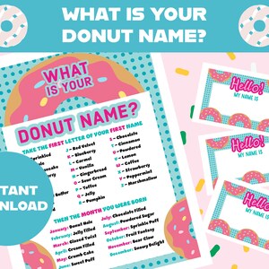 What Is Your Donut Name? | Donut Game | Donut Name tag | Donut Game  Printable  | Donut Birthday Party Donut Birthday Sign | Donut Printable