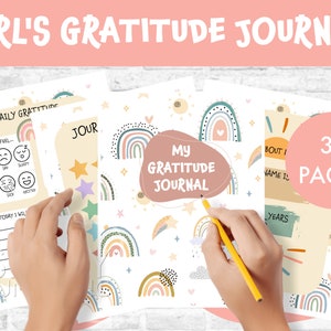 Diario de gratitud diario BOHO para niñas, libro de trabajo imprimible con actividades para niños, diario para niños y hojas de trabajo de agradecimiento