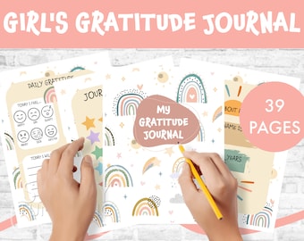 Pode incluir: Um diário de gratidão colorido com um padrão de arco-íris e o texto "My Gratitude Journal" na capa. O diário tem 39 páginas.
