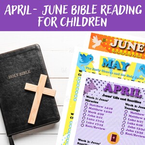 April-juni bundel dagelijkse bijbelleesplan voor kinderen, bijbelleesplan van 3 maanden voor kinderen met instructies en dagboekpagina's, bijbeloverzicht