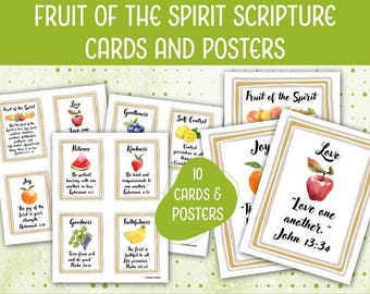 Fruit of the Spirit Scripture Cards Printable, Bible Journaling, Christian Wall Art Poster, Bible Verse, Women’s Ministry, Galatians 5:22-23
