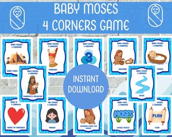 Baby Moses 4 Corners Bible Game | Sunday School Activity (PDF) Bible Lesson Activity for Elementary Preschool Students
