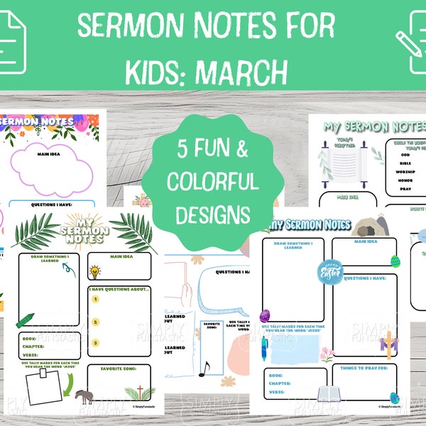 Sermon Notes for Kids March, Christian Resources Elementary, Children's Colorful Sermon Notes, Bible Study Notes, Church Note Easter