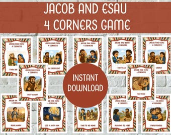 Jacob & Esau Bible Story Cards + 4 Corners Game Genesis 25–33 | Sunday School Game | Kids Church Activity | VBS Lesson | Bible Story Visuals