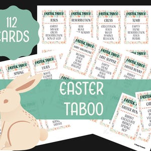 Cartões de jogo de tabu de Páscoa, jogo de família de Páscoa para impressão, palavra proibida, jogo de festa, cartões de tabu para impressão, tabu de feriado