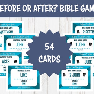Prima o dopo? Gioco della Bibbia / Nuovo Testamento / Gioco dei libri della Bibbia / Gioco cristiano / Gioco di indovinare la Bibbia / Gioco della Chiesa / Scarica stampa