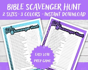 Bible Scavenger Hunt Printable Game for Kids & Teens | Bible Trivia Activity | VBS Game | Sunday School | Youth Group | Bible Quiz