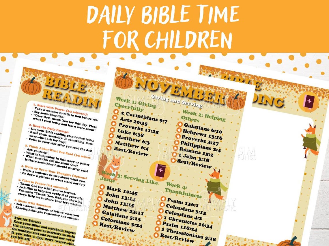 November Kids Bible Reading Plan: Generosity & Service (PDF) - Etsy