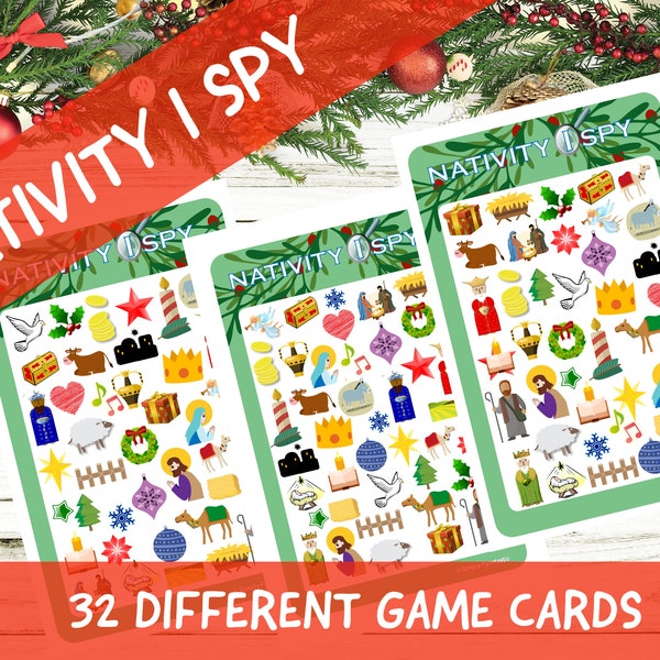 Nativity I Spy Christmas Printable, Ispy Christmas Game, Nativity I Spy, 32 Cards, Seek & Find, Christmas Party Game, Christmas Download