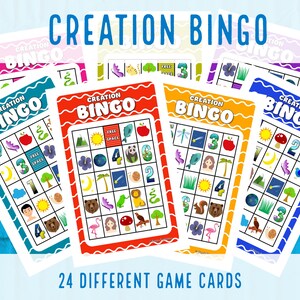Kreations-Bingo | Sonntagsschule | Christliches Spiel | Bibel Spiel | Bibel-Bingo | Kinder Jugend Erwachsenen Spiel | Sofortiger Download & Druck | 24 Karten