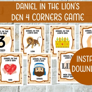 Daniel In The Lion&#39;s Den 4 Corners Game, Daniel Game, Church Game, Daniel Story Printable. Bible Lesson, Daniel Action Game, Pick a Corner
