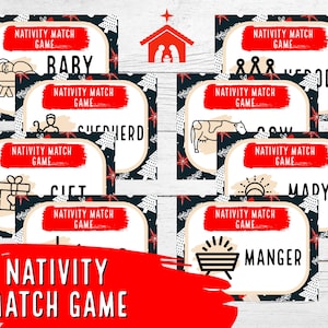 Jogo de cartas Nativity Match, quebra-gelo de Natal, jogo religioso, jogo Nativity, Nativity Printable, baixar e jogar