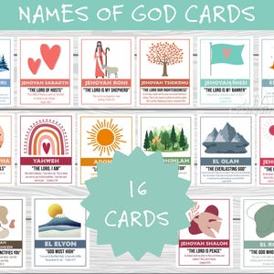 Namen Gottes Bibel Schrift Flash Karten, Memory Vers Karten Set, Namen Gottes Homeschool Sonntagsschule, 16 druckbare Schriftkarten