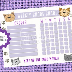 Kitty Weekly Chore Charts Instant Download Printable Daily | Etsy