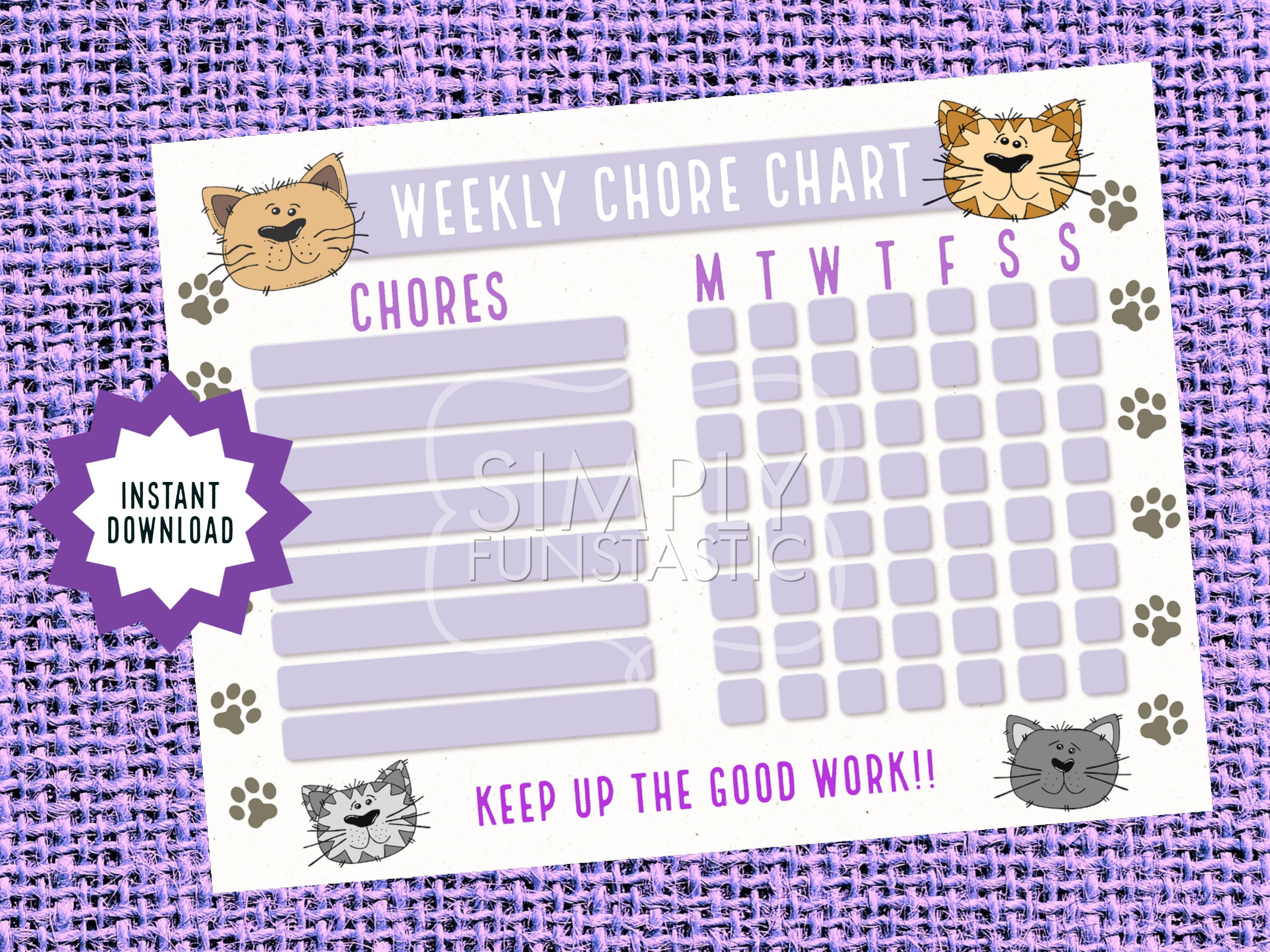Kitty Weekly Chore Charts | Printable Daily Routine| Children ...