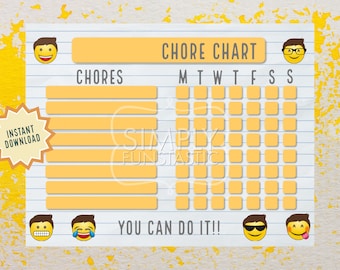 Emoji Weekly Chore Charts | Printable Daily Routine | Children | Emoji Chore Chart | Children's Job Poster | Job Chart | Instant Download