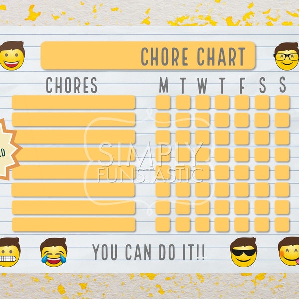 Emoji Weekly Chore Charts | Printable Daily Routine | Children | Emoji Chore Chart | Children's Job Poster | Job Chart | Instant Download