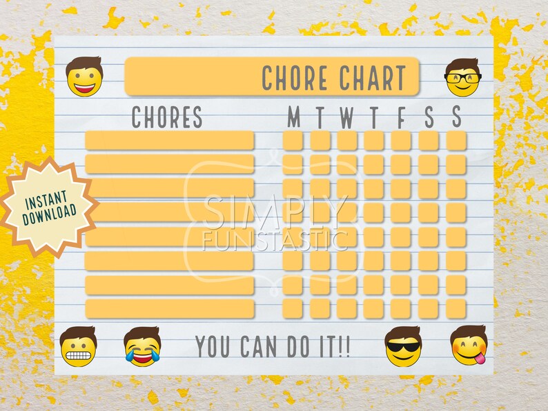 Emoji Weekly Chore Charts Printable Daily Routine Children Emoji Chore ...