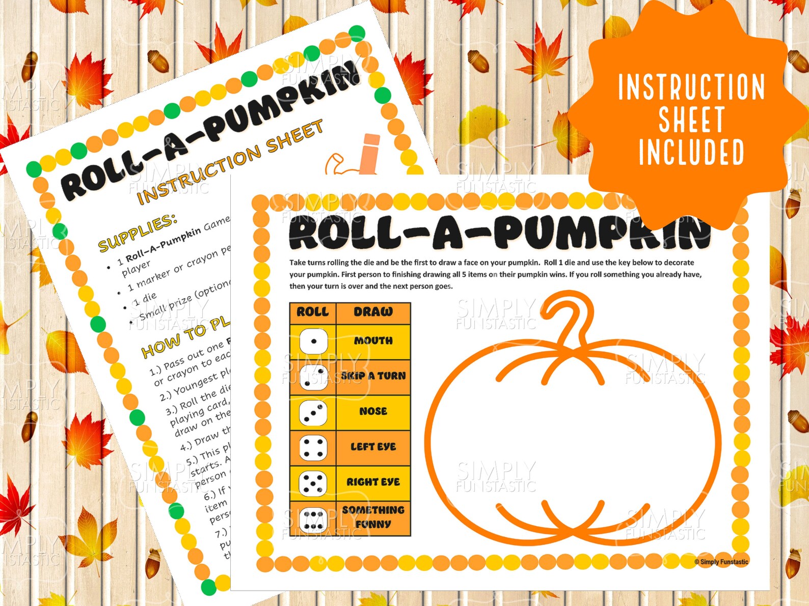 Roll A Pumpkin Dice Game Printable Instant Download Print Yourself 3 ...
