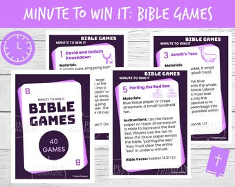 聖書1分間チャレンジゲーム：教会で印刷できる40種類のゲーム（デジタルダウンロード）日曜学校ゲーム、キリスト教ゲーム、聖書1分間チャレンジ