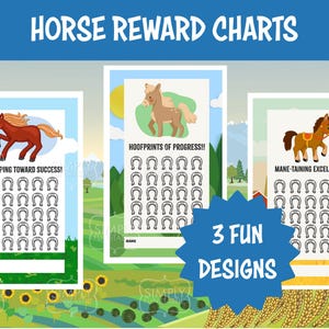 3 Cuadros de incentivos para el aula de caballos / Cuadro de recompensas para niños en la granja / Cuadro de tareas de educación en el hogar / Descarga instantánea / Entrenamiento para ir al baño