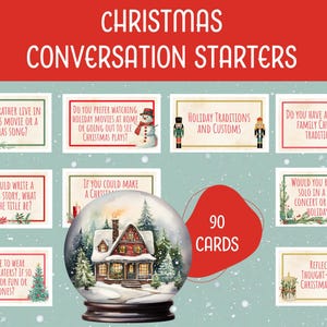 Iniciadores de conversas de Natal, tópicos de mesa de jantar, cartões de lembrete, tópicos de mesa para quebra-gelo em família, jogos de festa de Natal,