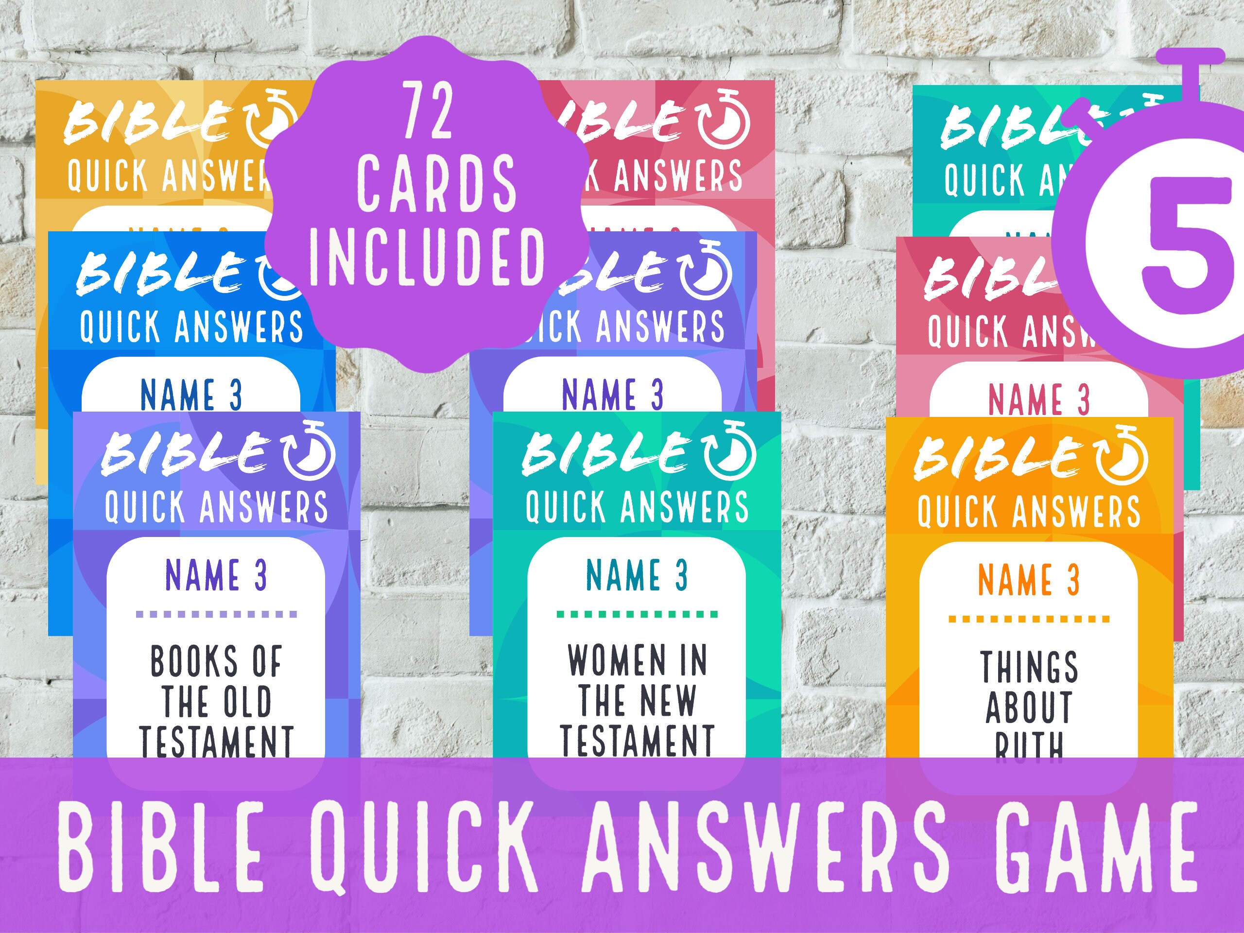 Bible Quick Answers Game: 72 Cards, Christian Party (digital Download ...