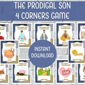 Juego de las 4 esquinas del hijo pródigo, juego para niños de la iglesia, juego de la iglesia, juego de acción bíblica en el aula, elige una esquina, actividad grupal del hijo pródigo