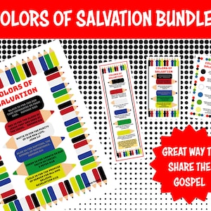 Paquete de colores de salvación, tarjeta de salvación imprimible, tarjeta de colores del evangelio imprimible, tarjeta de oración con poema de salvación, tarjetas con pulseras de cuentas de fe